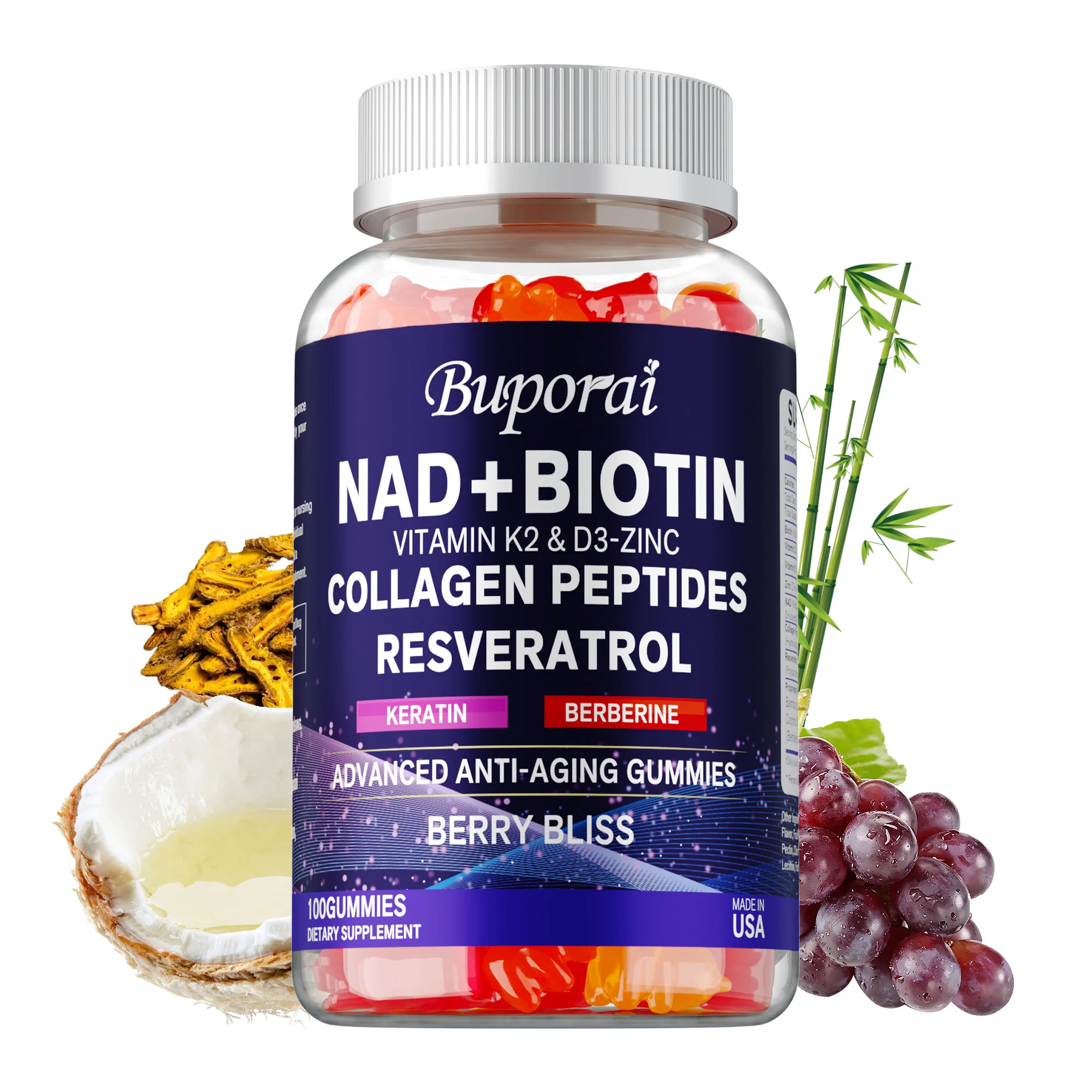 

NAD+ Resveratrol Gummies - Anti-aging, Increase Skin Elasticity, Enhance Cell Energy Metabolism, Improve Memory & Concentration