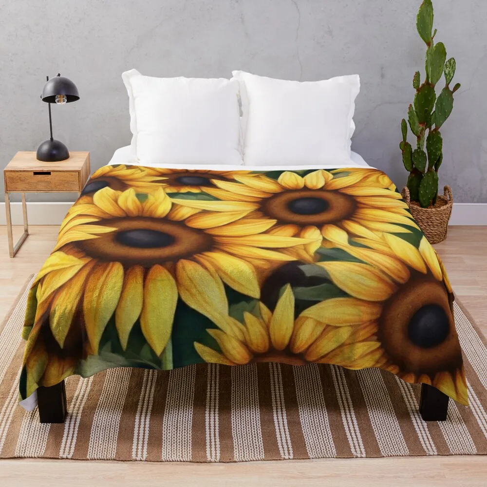 Sunflower Splendor . Yellow Floral Watercolor Pattern Throw Blanket Bed covers Polar blankets ands Blankets