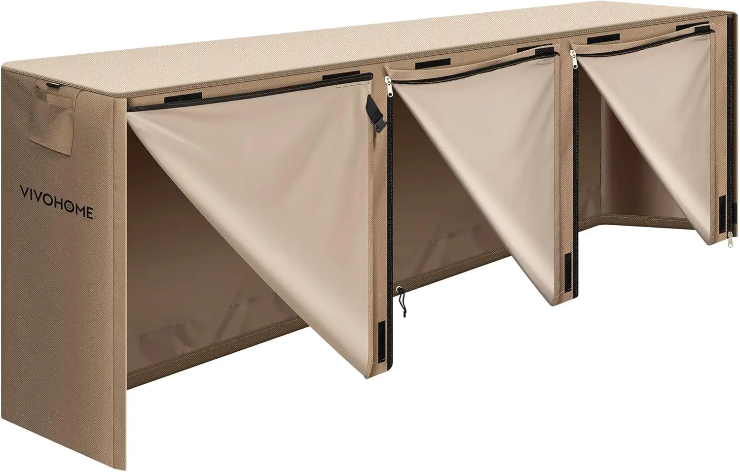

12ft Firewood Log Rack Cover, Heavy Duty 600D Oxford, Double Layer Outdoor Storage with Zipper and Hook Loop Tape, Brown