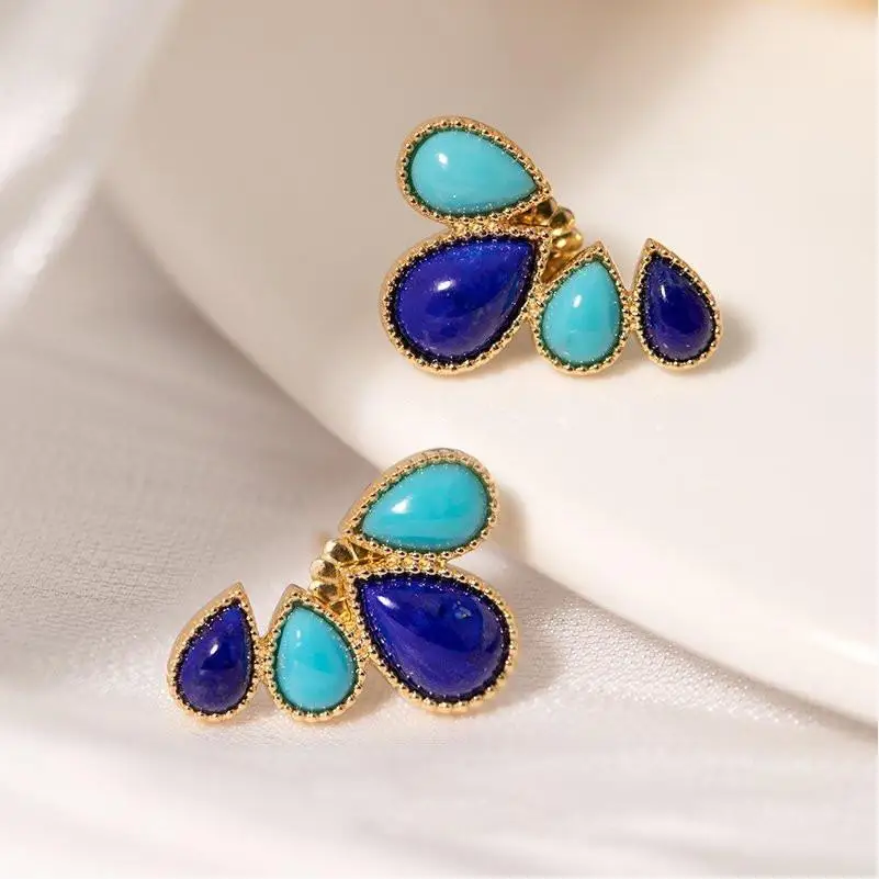 

New retro elegant lapis lazuli earrings original water drops exquisite niche popular gift accessories