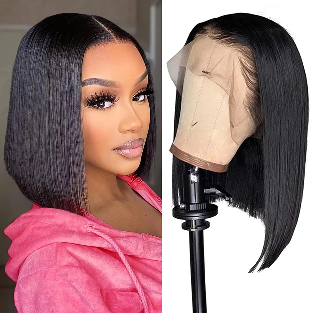 Straight Bob Wig Human Hair 5x5 13x4 13x6 Nature Black Frontal Lace Wig Human Hair 200 Density Glueless Pre Plucked 8 16 Bob Wig