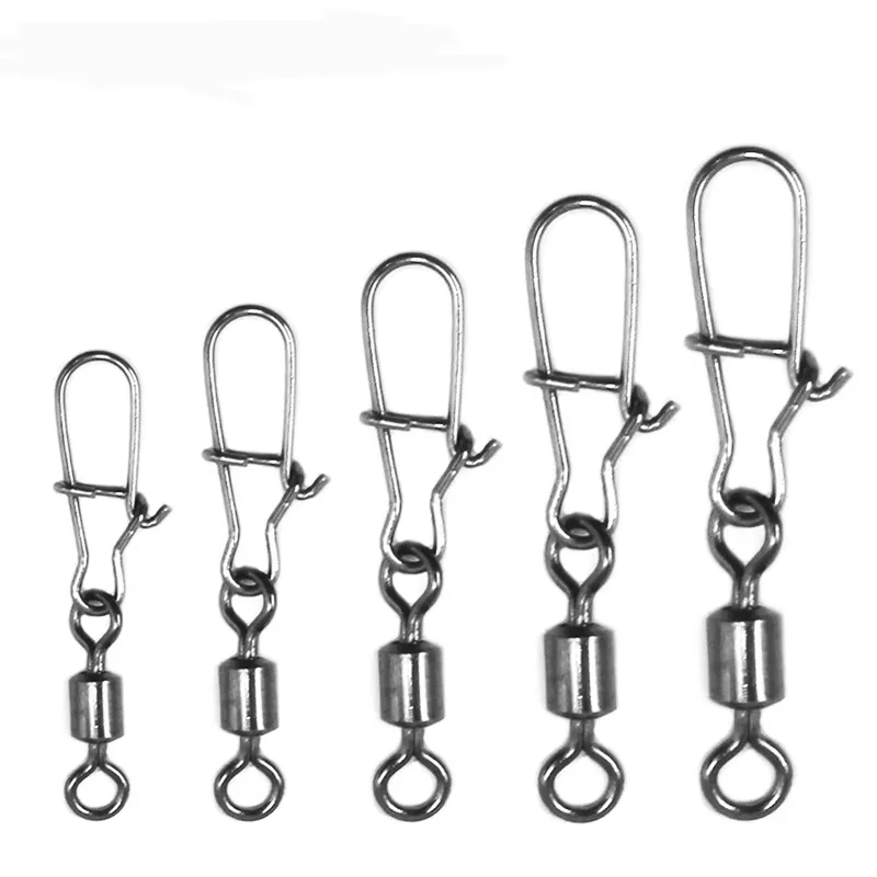 Cylius 30PCS 2/4/6/8/10 # Isca de pesca rolamento giratório bloqueio snap forte rolamento de esferas rolamento giratório link ferramenta de equipamento de pesca