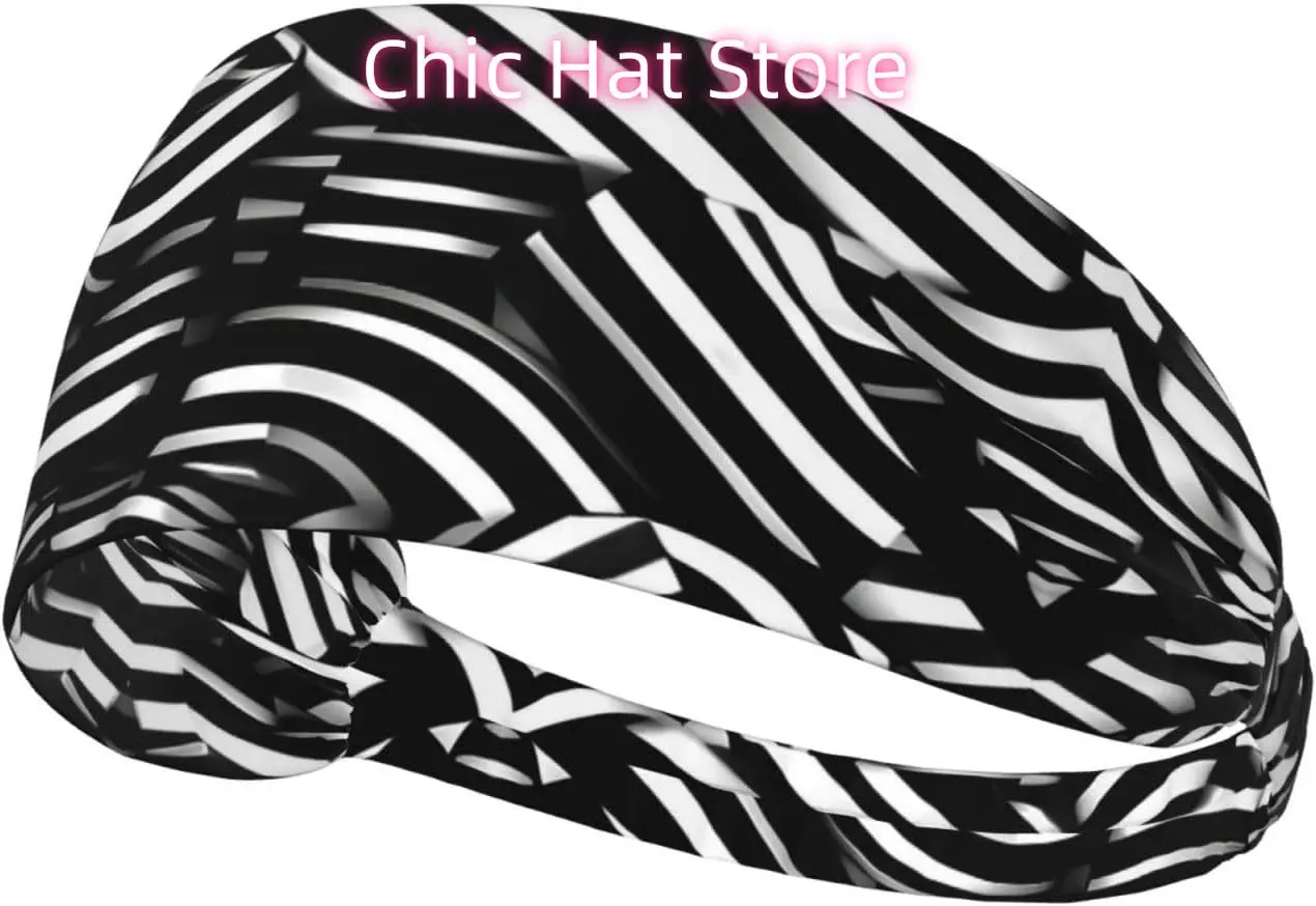 

Black and White Lines Elastic Exercise Headband, Fitness Exercise Yoga Cycling Headband, Outdoor Sports Elastic Sweat-Absorbing