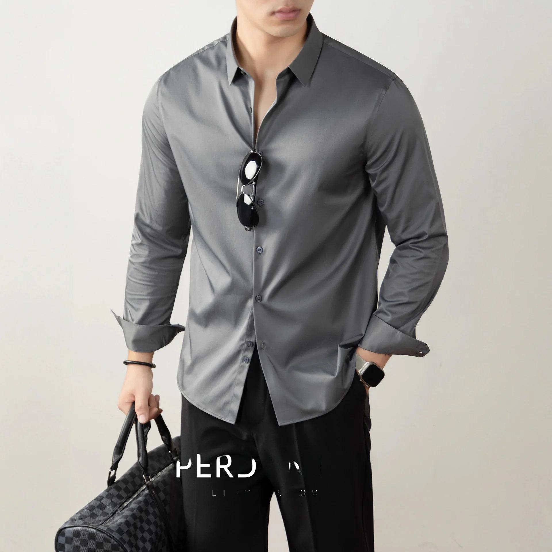

16 Colors Optional Silk Cotton Men's Shirt Seamless Anti-Wrinkle Business Shirt Comfortable Fit Long Sleeve Pure Color Casual...