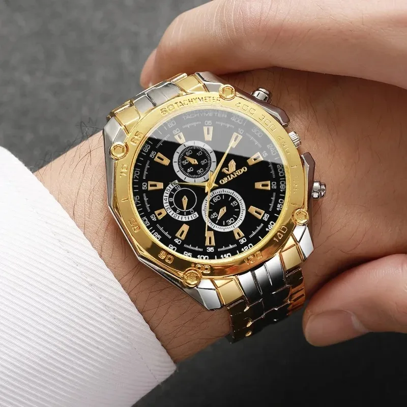 

Новые роскошные мужские кварцевые часы из нержавеющей стали с золотым большим циферблатом, модные мужские деловые часы, спортивные наручные часы Reloj Hombre