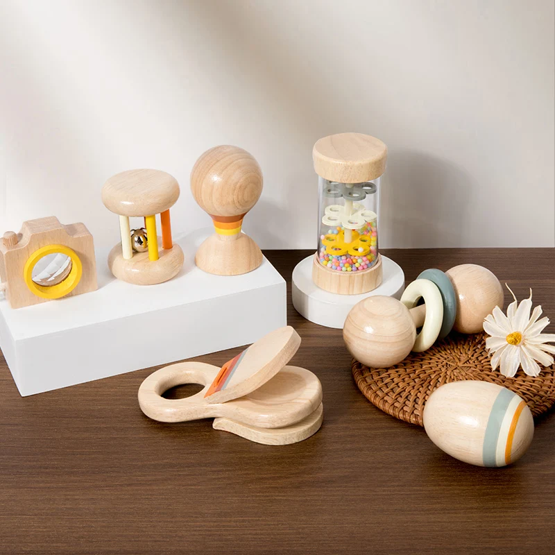 Juguetes de madera Montessori para niños, juego de sonajero para bebé de 7 piezas, juguetes con sonido, entrenamiento de agarre, ayuda para educación temprana, regalo
