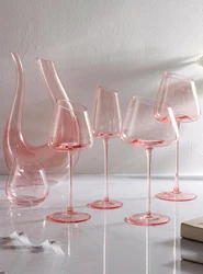 Nordic Pink Flamingo Wine Glasses Set Crystal Glass Goblet Creative Inclined Mouth Concave Bottom Clear Champagne Wine Cup Blue