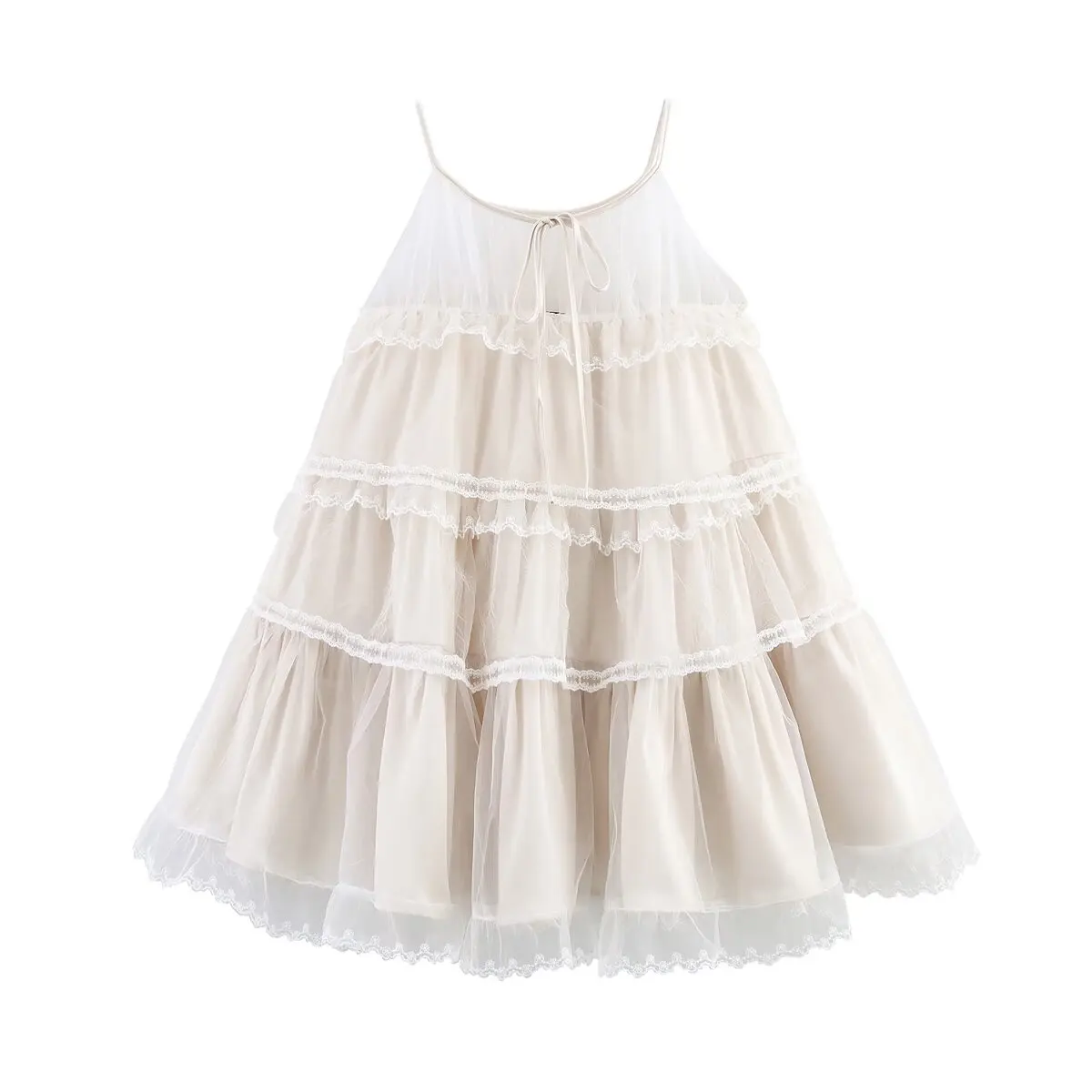 

Topenomi Fashion Mesh Embroidery Tierred Ruffle Spaghetti Strap Dress Women Summer Fairy Sleeveless Fluffy A-line Party Dresses