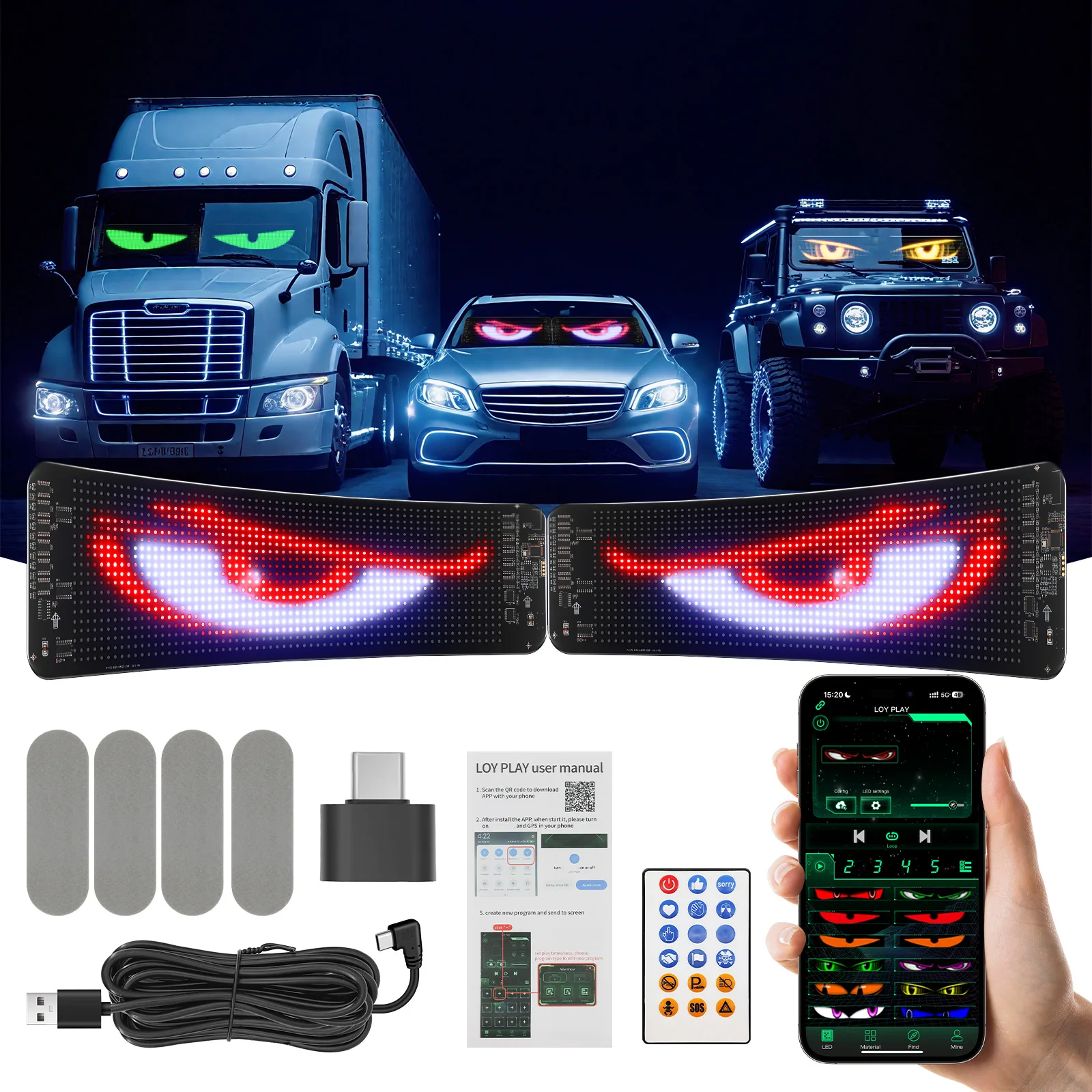 

1/2pcs LED Dynamic Display Screen Truck Windshield Scrolling Advertising Sign RGB DIY App Control LED Flexible Display Panel