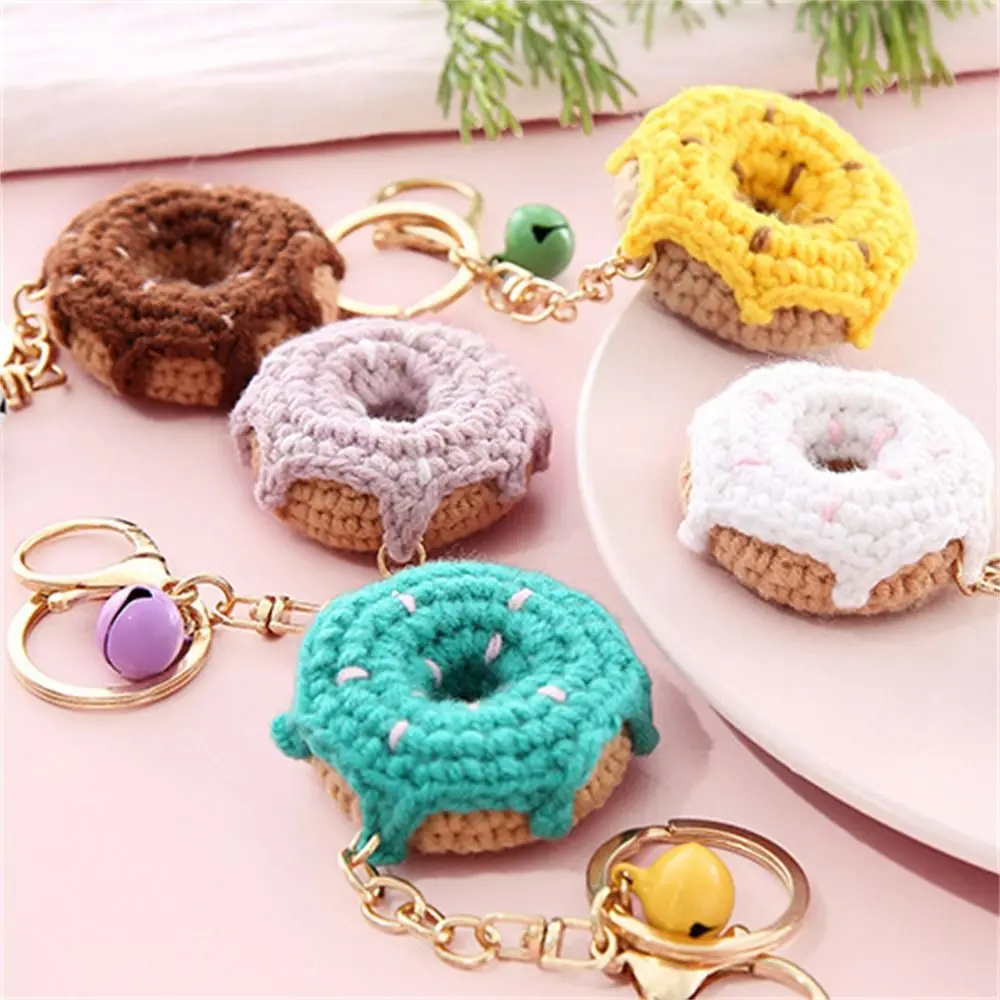 Creative Lemon Donut Fruit Keychain Strawberry Watermelon Knitting Car Keychain Wool Crocheted Knitted Keyring Car Key Holder