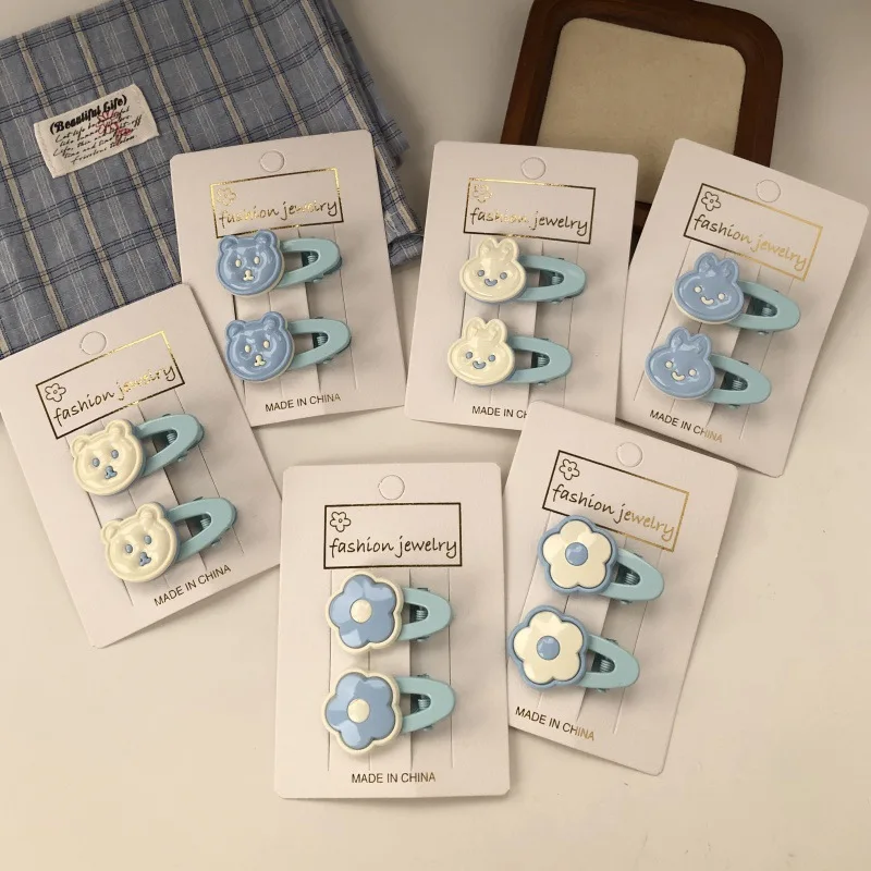 

2pcs Sweet Cute Little Bear Hair Clip Girls Bangs Side Clip Children Kids Sweet Flower Broken Hair Clip Cartoon Hair Accessories