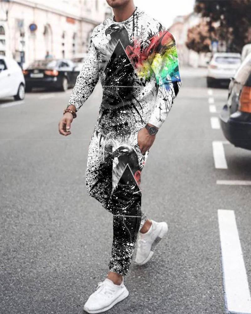 

2025-2026 Мужской весенне-осенний брючный костюм с длинными рукавами, модный повседневный удобный классический благородный 3D-печать, размер S-4XL