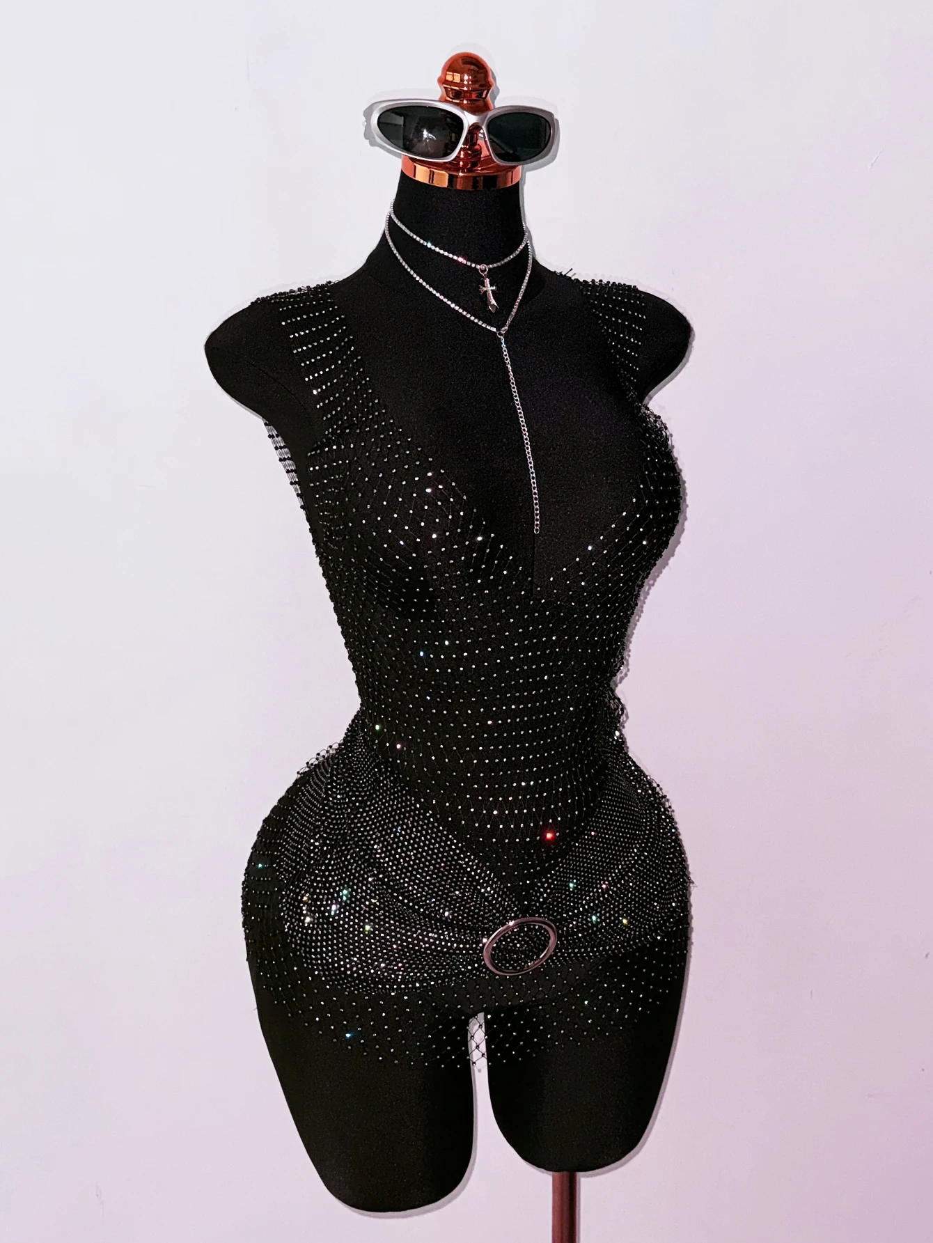 Gaun Berhias Rhinestone Hitam, - Sparkly Rhinestone Club Party Dress ulasan dan harga