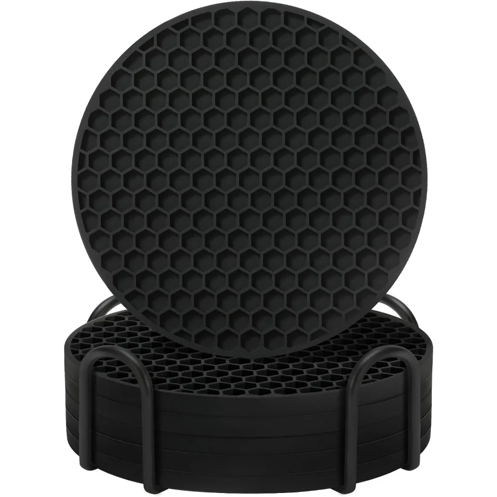 

Набор из 6 подставок с держателем, подставки для напитков, подставки для декора журнального столика, подходят для видов чашек, противоскользящие, антипригарные, силиконовые