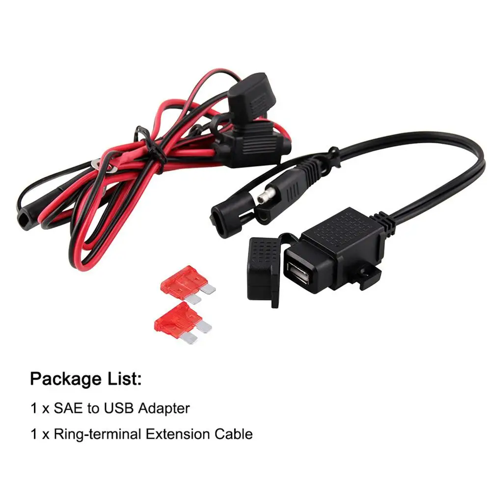 

12V Dual USB Motorcycle SAE Adapter Waterproof Heat Resistant Inline Fuse Power Supply GPS Cell Phone Rubber Cover 360