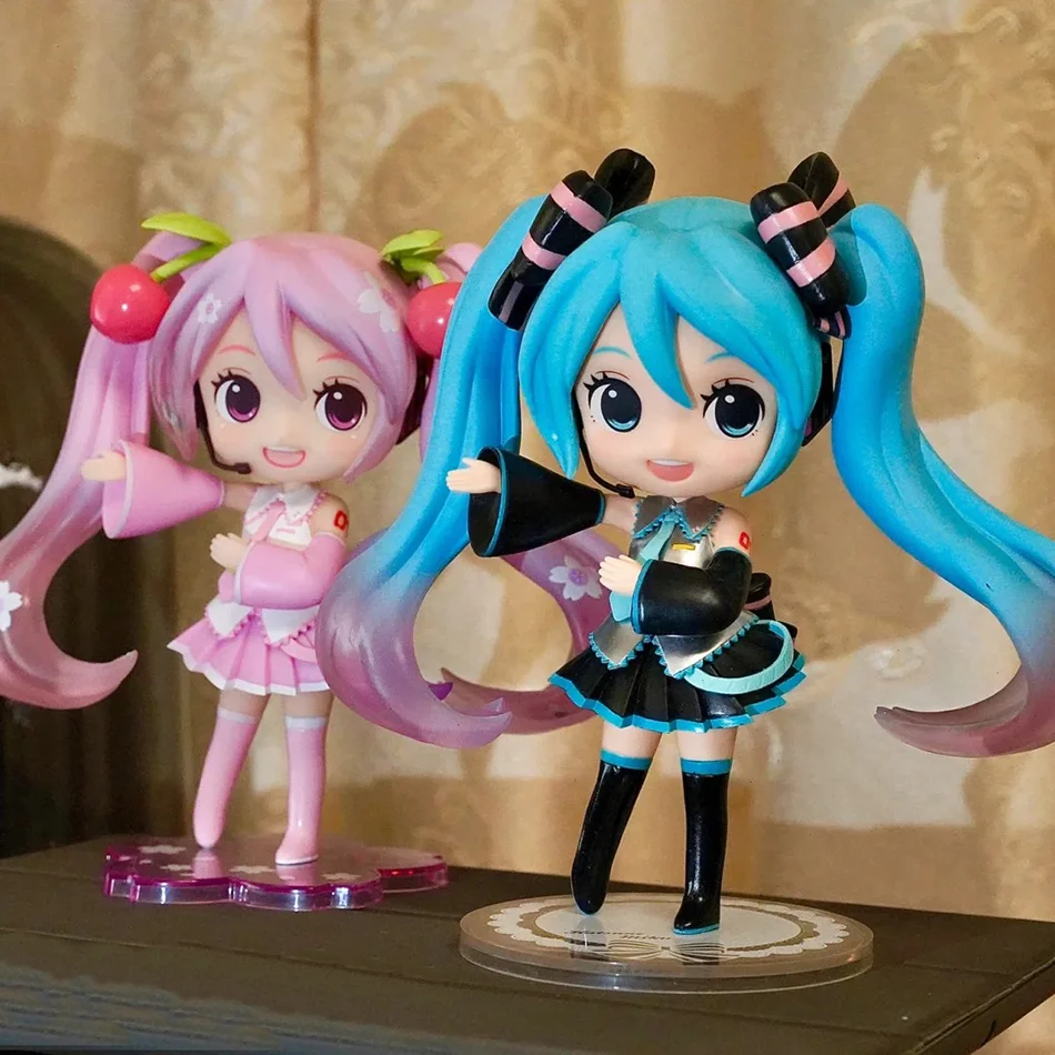

Hatsune Miku Anime Figure Toys Pink Cherry Dress MIKU Kawaii Cartoon PVC Action Q Version Model Dolls Birthdays Gifts Kids Gifts