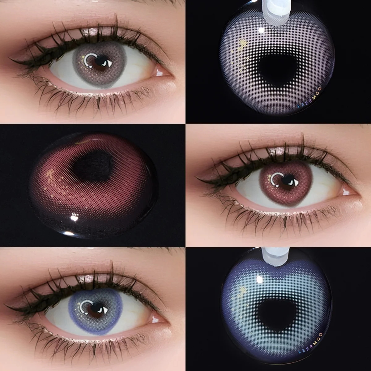 Lentes de Contacto de Color VISUASHOW Sweet Heart Rojo, Azul y Gris, Suaves y Cómodas, Colorcon, Naturales, para Uso Diario, Cosplay, Lentes de Belleza