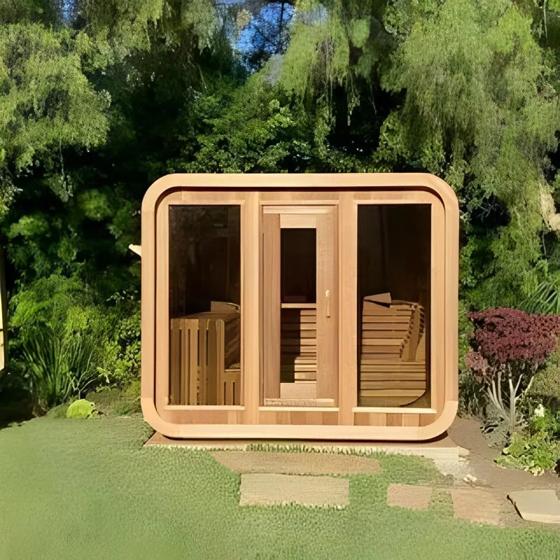 4-6 Person Canadian Red Cedar Solid Wood Electric Outdoor Steam Cube Sauna With High-End Quality Control Panel