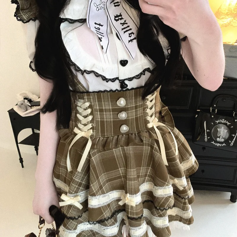 

Lotus Leaf Edge Small Fly Sleeve Lace Quality Skirt Lolita Y2K Mini Skirt Women Boutique Lace Ruffle Punk Layered Cake Dress