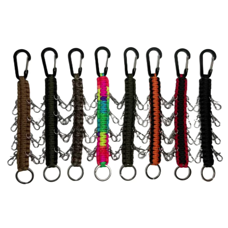 Multifunctional Paracord Bracelet Keychain with Seven-core Parachute Cord and Multiple Hanging Buckles for Climbing and Outdoors