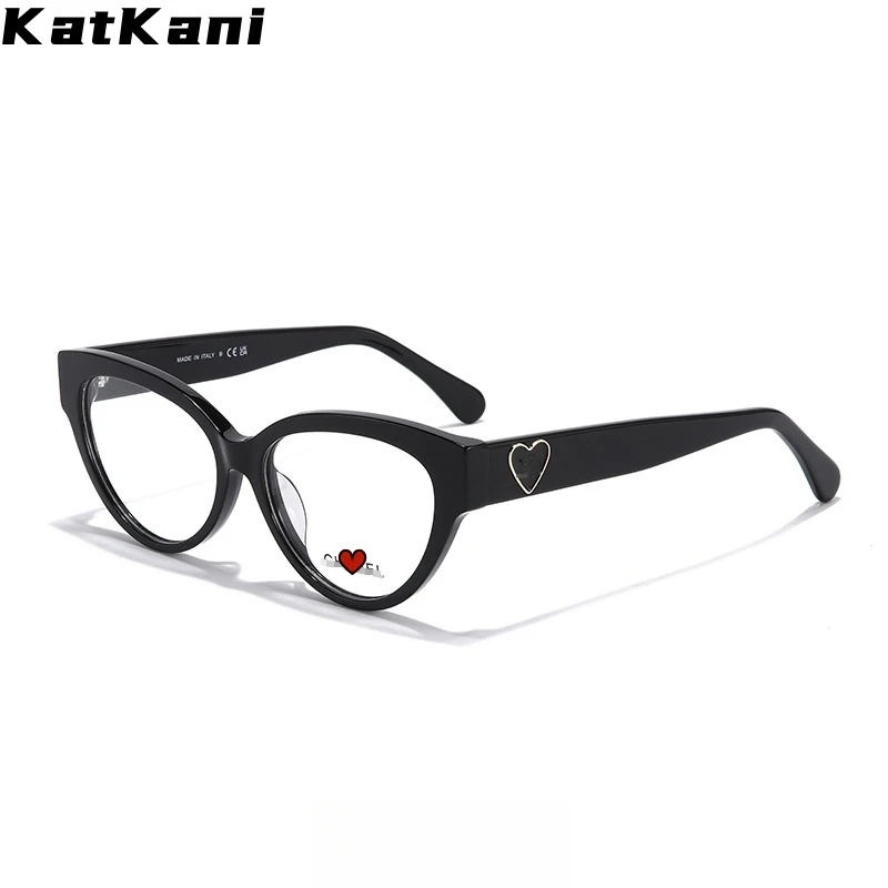 KatKani Luxury Women's Cat Eye Glasses Retro Fashion MyopiaHyperopia Heart-shaped Trendy OpticalPrescription Eyeglasses Frame