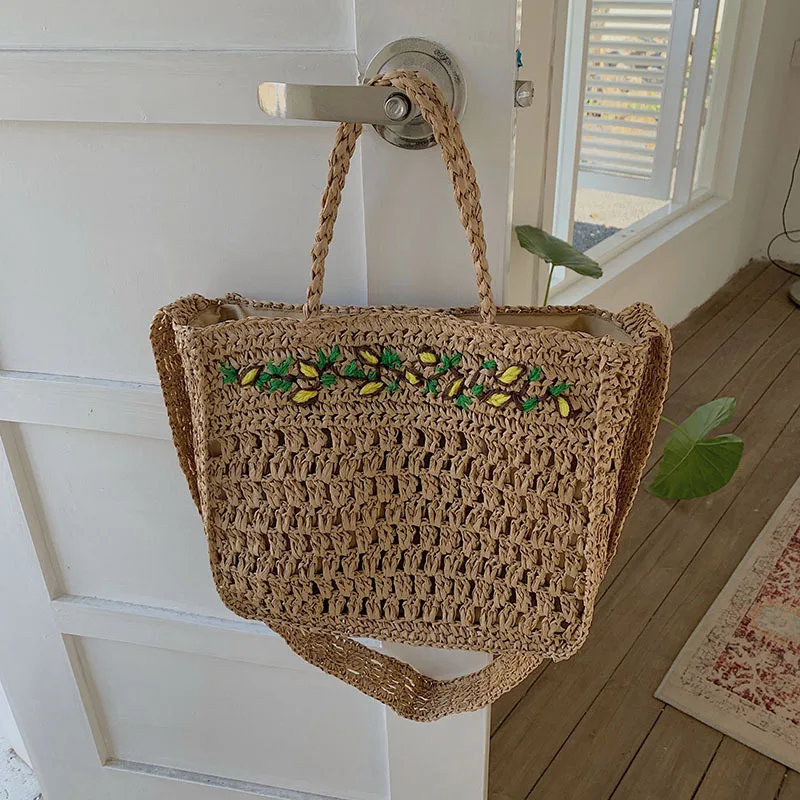 Casual Lemon Straw Handbas Women Paper Rope Handmade Weaving Big Tote Bag Summer Beach Vacation Messenger Bags Bali Purses 2023