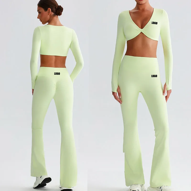 

Custom LOGO women's nude yoga suit quick-drying tight and thin outer wear sports running fitness suit two-piece set
