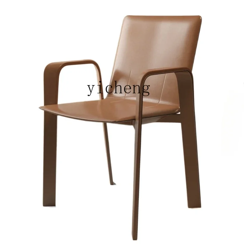 

ZM Saddle Leather Dining Chair Dining Table and Chair Negotiation Armchair Leather Armchair