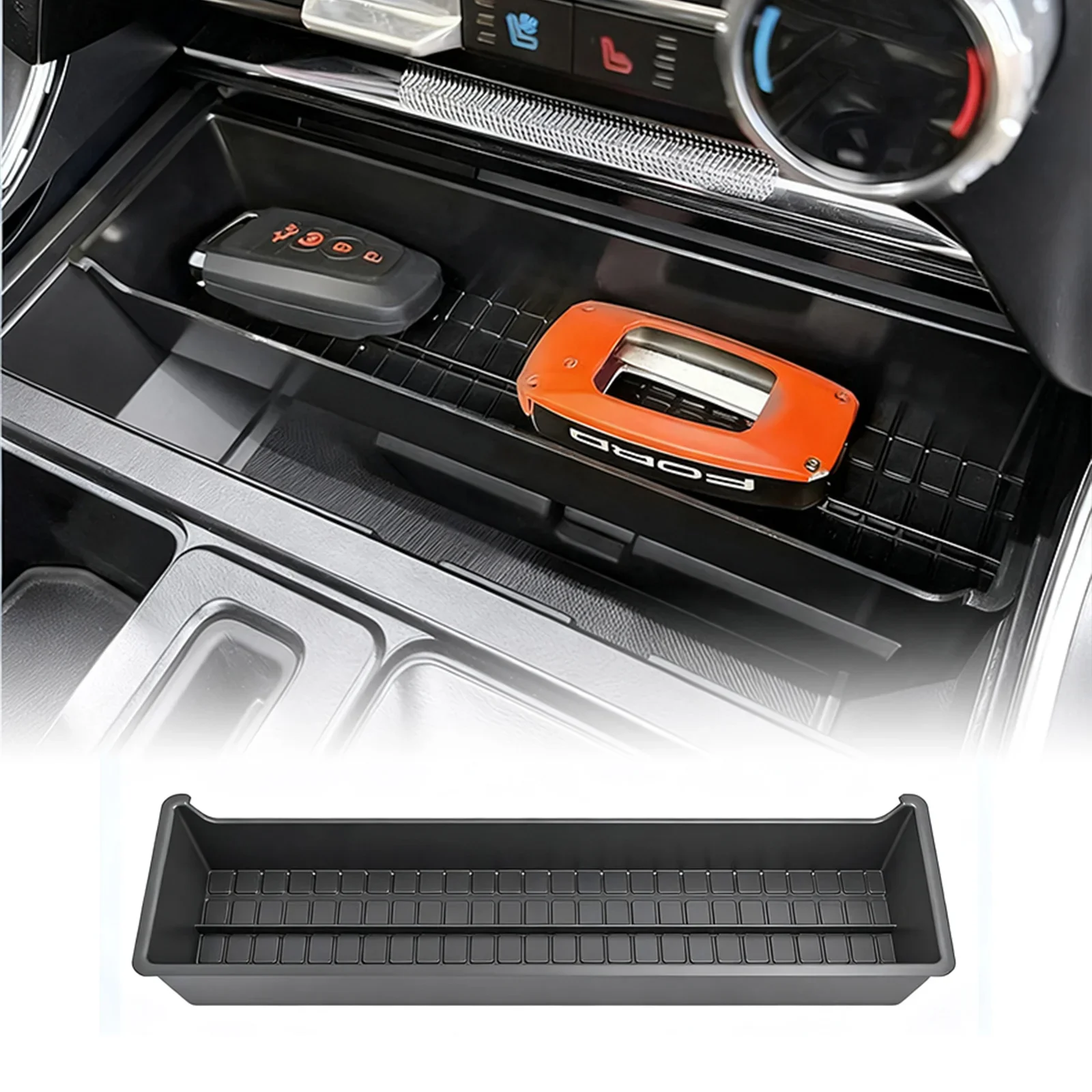 For Ford F150 2021-2025 Center Console Storage Box ABS Black Organizer Tray Interior Accessories Upgrade Kit Plus Professional