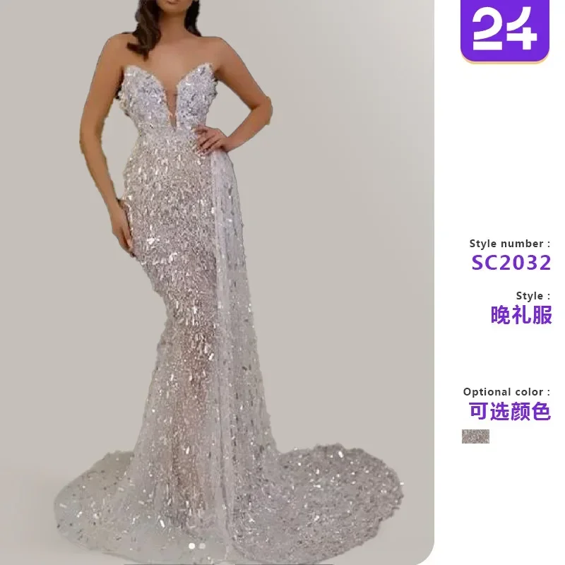 Moda de luxo sereia vestidos de casamento para mulheres querida pescoço sem mangas vestido de noiva pérolas lantejoulas robe vestidos de novia