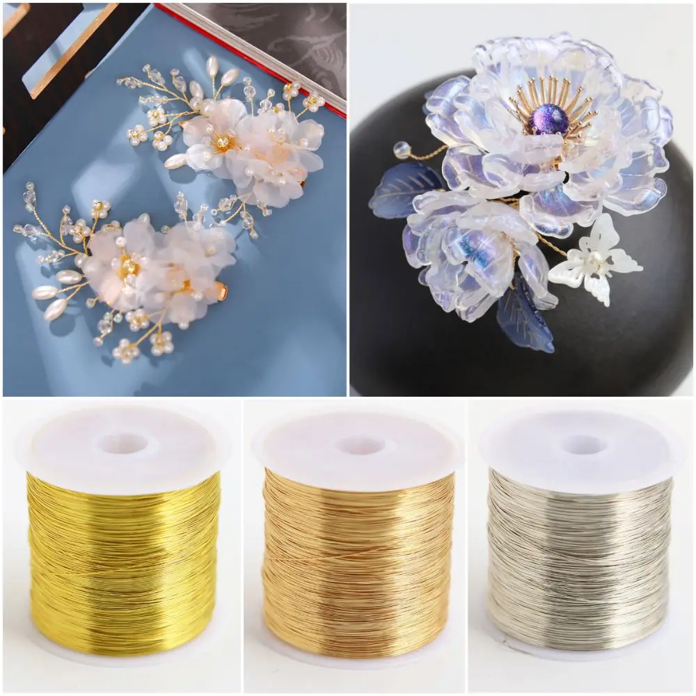 100m/롤 금도금 색상 보존 합금 구리선 DIY 0.3mm 0.4mm 황동 구리선 레트로 헤어핀 DIY 헤어 액세서리
