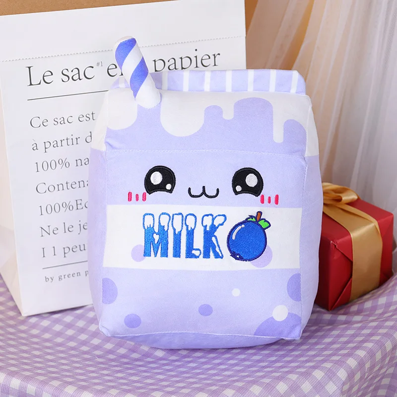 Kawaii Milk Doll Toy Simulação Morango Banana Blueberry Chocolate Leite Carton Plushy Brinquedos Comida Recheada Casa E Decoração