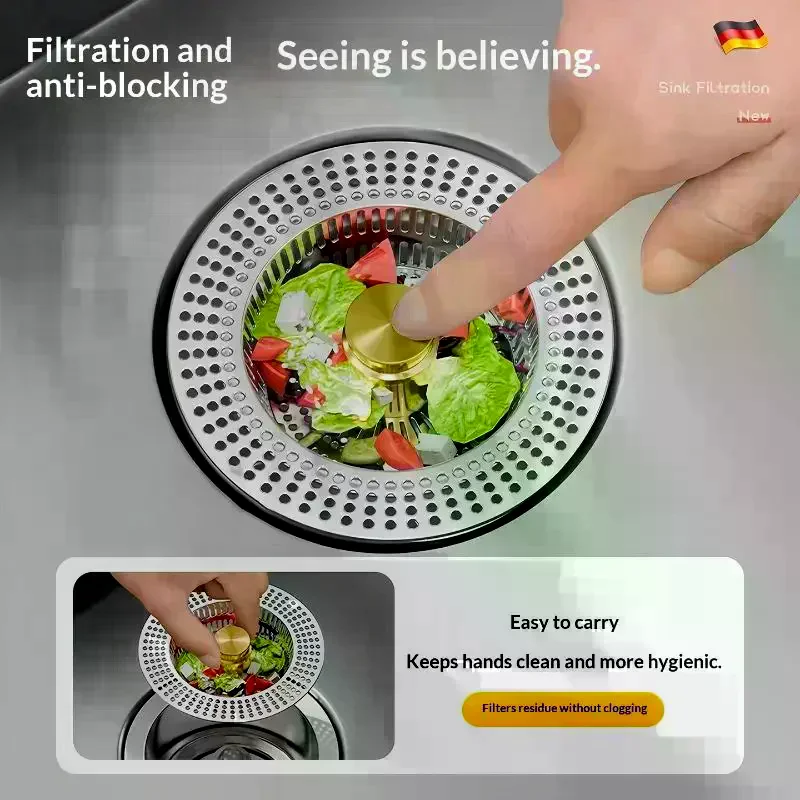 Stainless Steel Kitchen Sink Drain Strainer With Basket Filter Anti Clog Sink Strainer Plug Jump Up Up Sink Stopper Kitchen