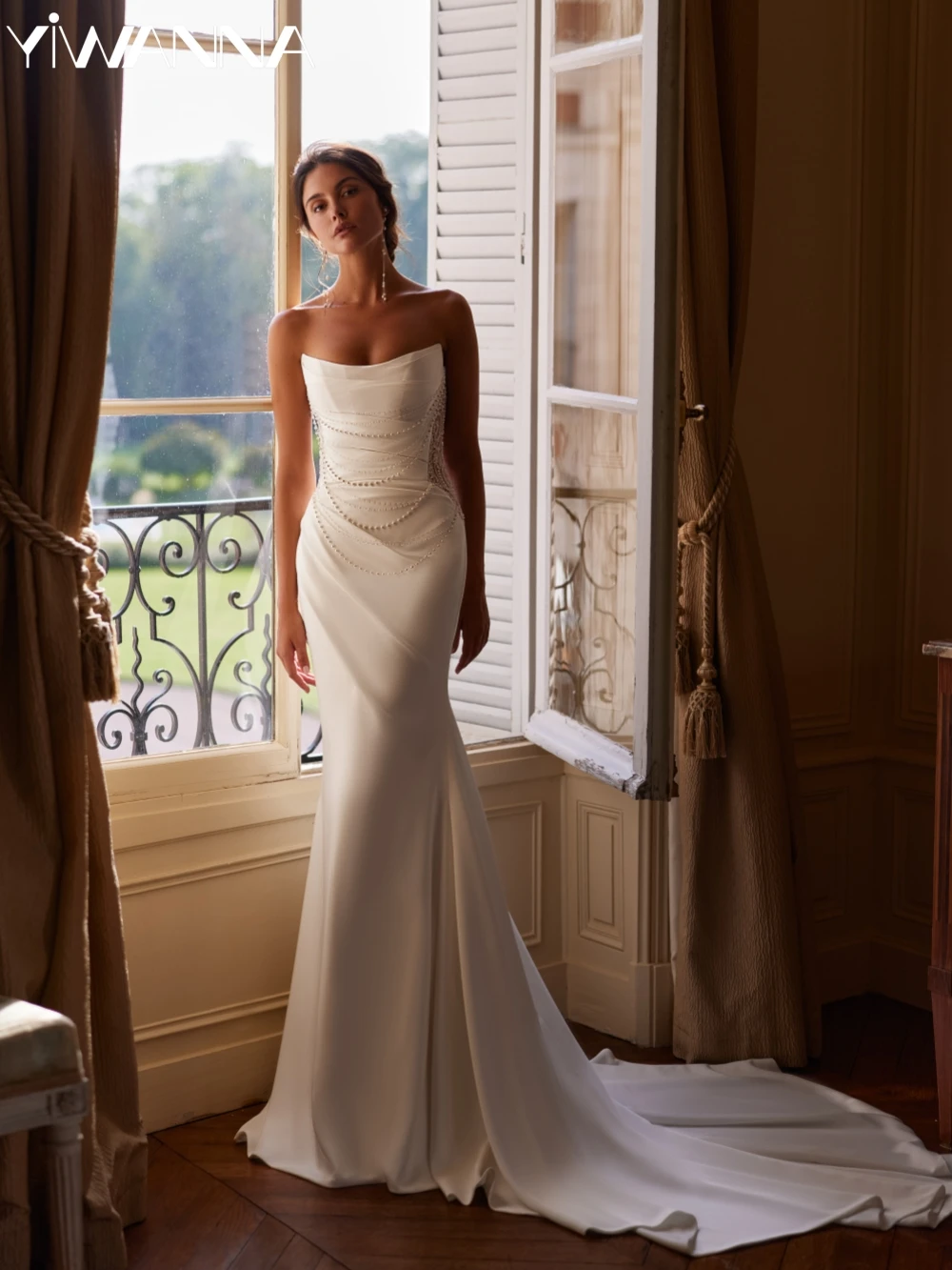 

Elegant Beaded Pearls Mermaid Long Wedding Dress Sexy Strapless Backless Bridal Gown 2025 Customized Charming Dresses For Bride