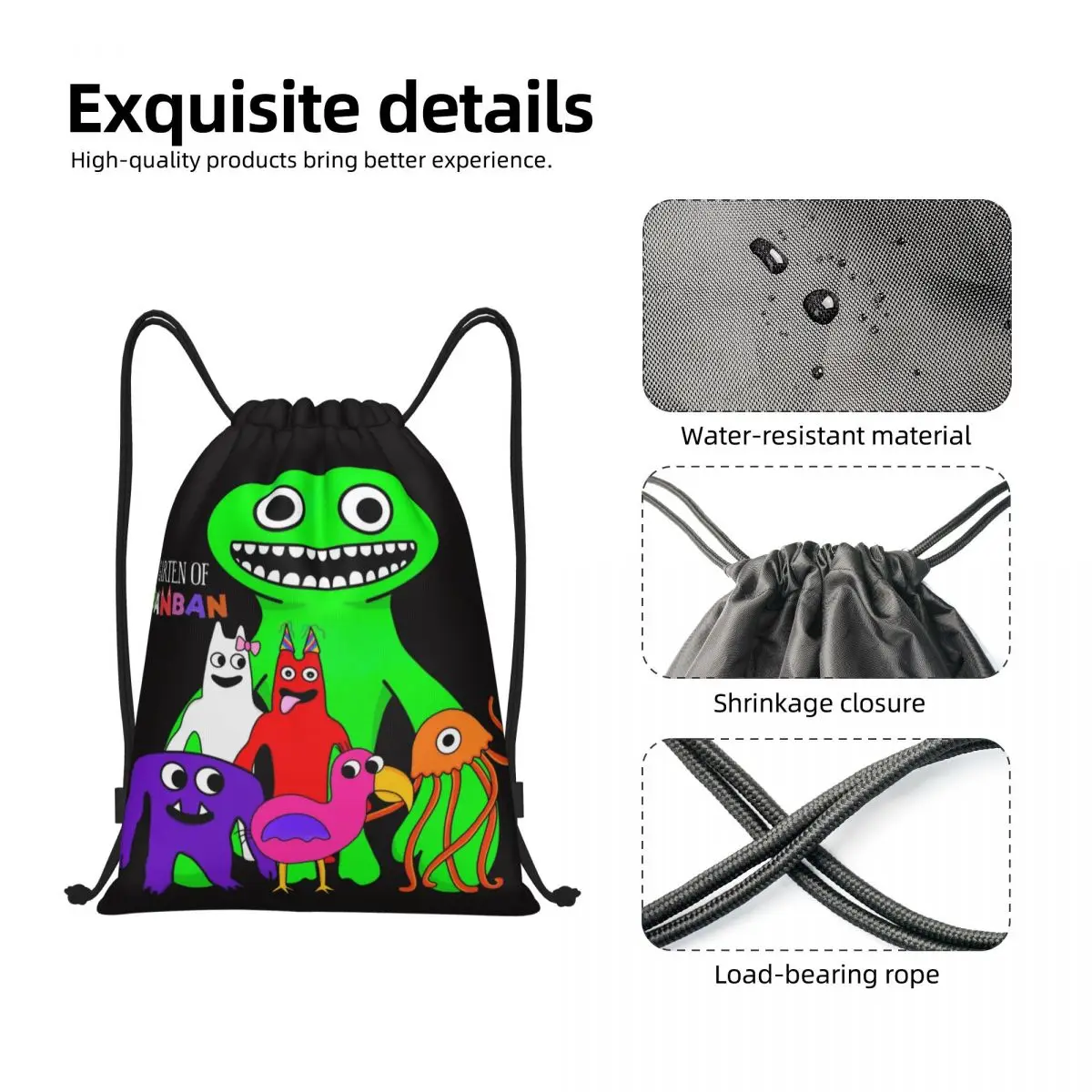 Garten Of Banban Group Rainbows Friend Drawstring Backpack Sports Gym Bag for Women Men Video Game Training Sackpack