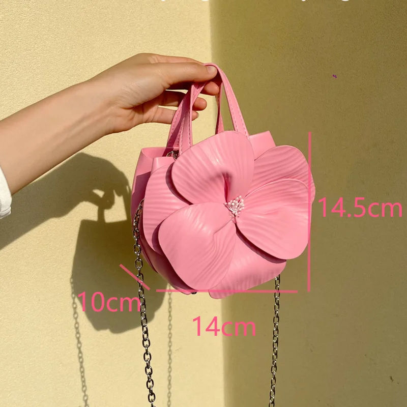 Bolsa de couro PU com pétala para mulheres, embreagem de festa, bolsa elegante luxuosa, corrente criativa, ombro, tiracolo, nova moda