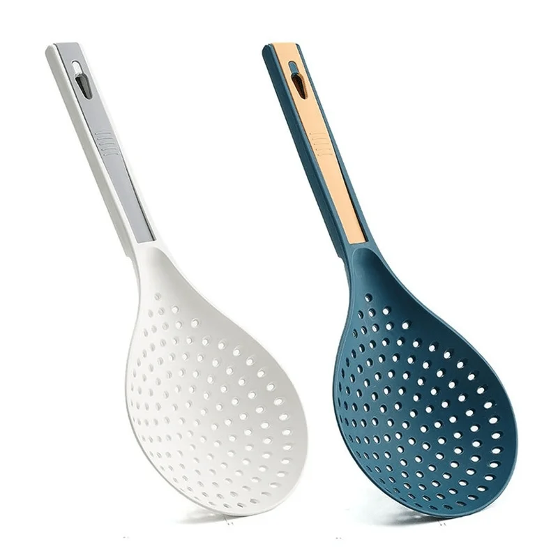 1pc Multifunction 2 In 1 Cooking Spoon Strainer Scoop Long Handle Colander With Clip Widen Draining Noodles Blanched Water Scoop
