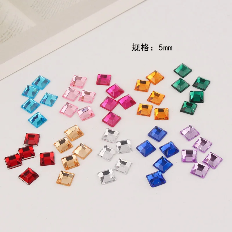 20pcs 5mm Small Color Flat Cut Square Flat Drill Without Holes Diy Accessories Nail Material Square Acrylic Drill