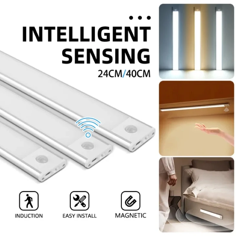 LED Motion Sensor Light Cabinet Lamp Wireless Dimmable LED Wall Lights Type-C Rechargeable Lights Kitchen Wardrobe Closet Aisle
