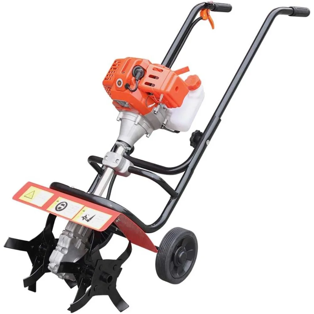 

Garden Tiller Cultivator, Powerful 52cc Gas Powered Small Rototillers Air-Cooled 2 Stroke Engine Garden Yard Tilling Tool 9.5" B