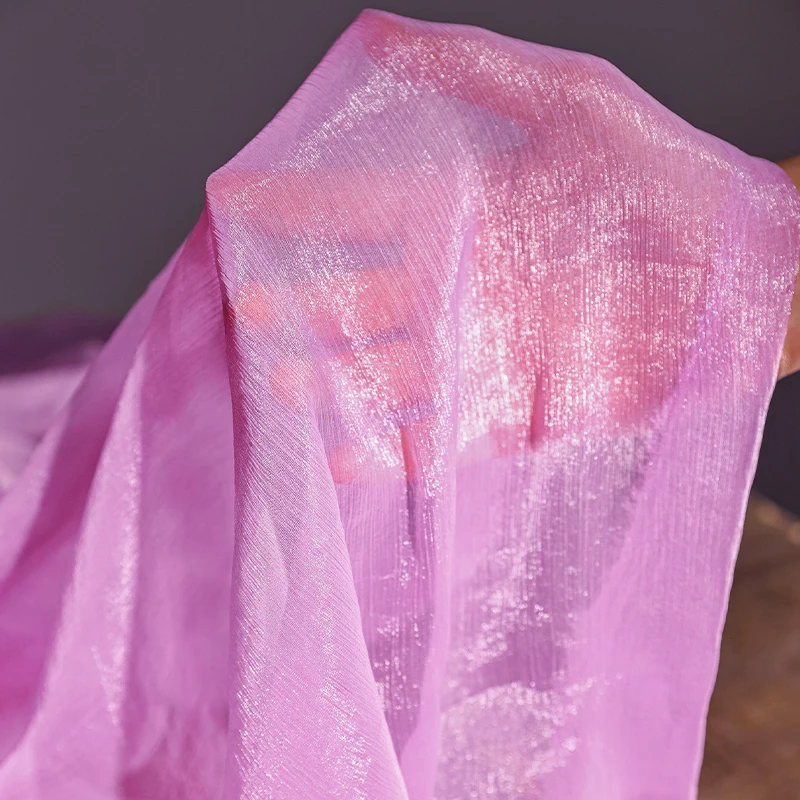 Tessuto a rete in chiffon micro lucido, garza morbida semitrasparente, camicie per abiti da sposa, abbigliamento, tessuto trasparente rugoso glitterato fai da te