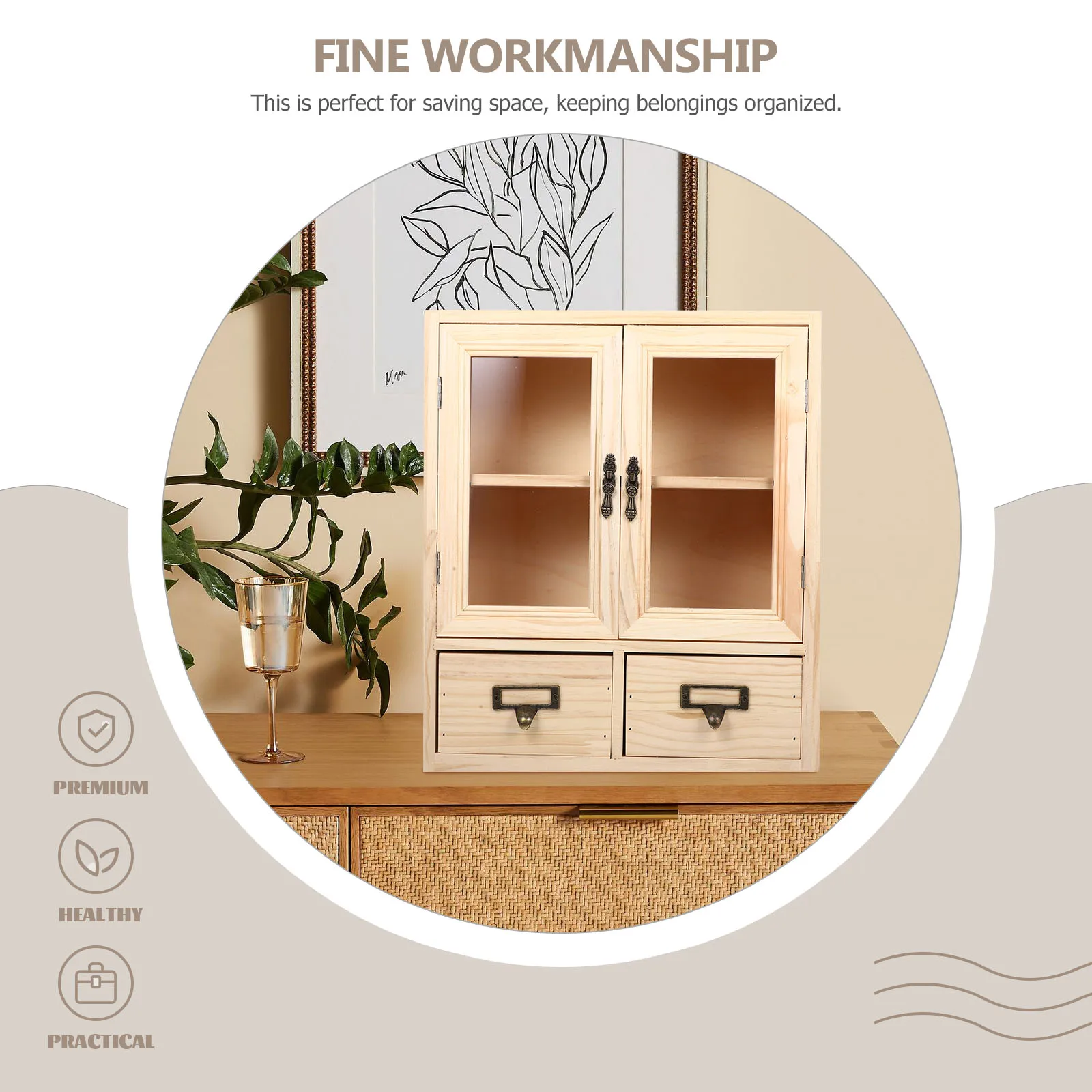 

1pc Rustic Vintage Wooden Storage Box Desktop Cabinet Organizer For Home Office Bedroom Bathroom Cosmetics Small Space Furniture
