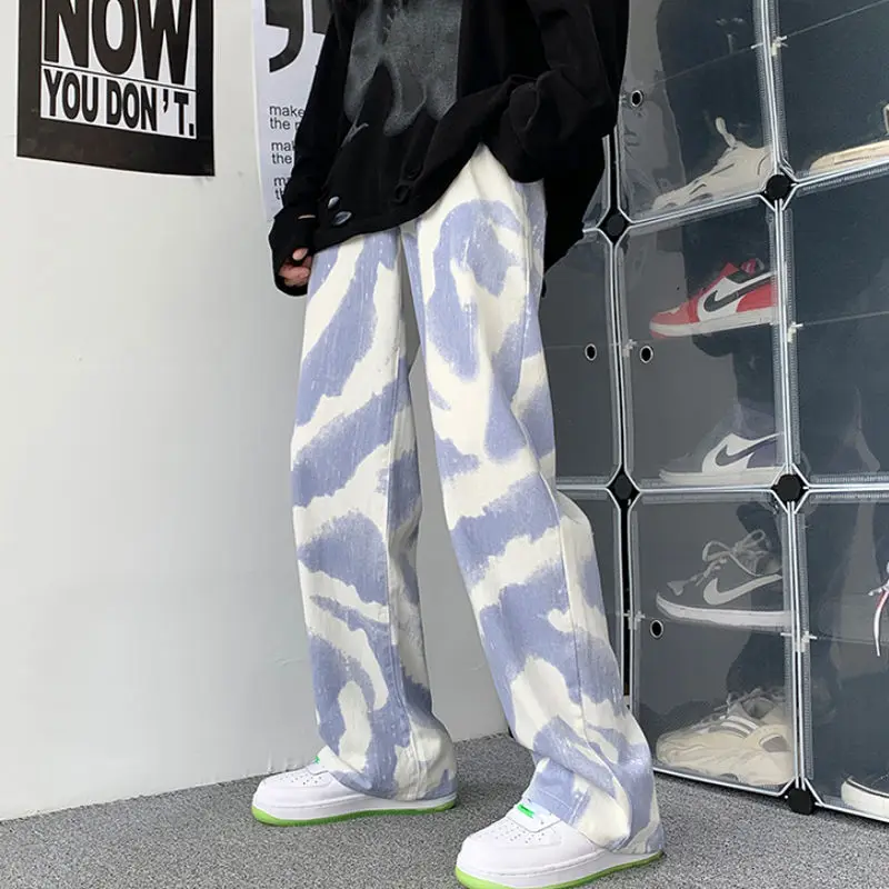 High Street Tie-Dye Casual Pants Men's and Men 2025 Summer New Loose Straight Leg Full Length Mid-waist Versatile Pants Male