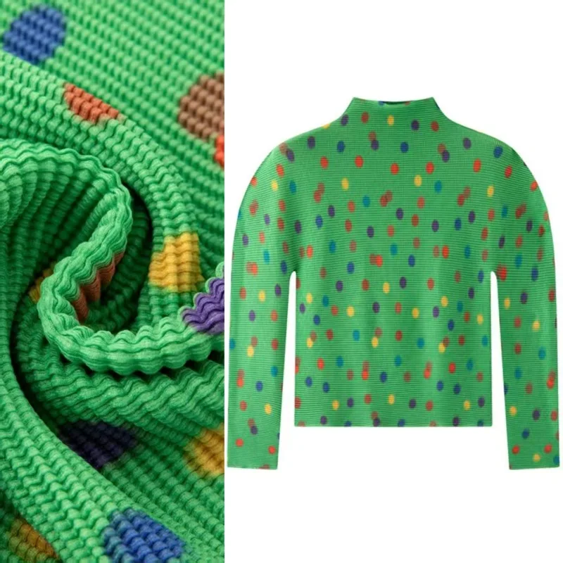 

Miyake плиссированная футболка, блузка, женская, весна 2026, новая складная футболка с длинными рукавами и полувысоким воротником, тонкая футболка, нижняя рубашка