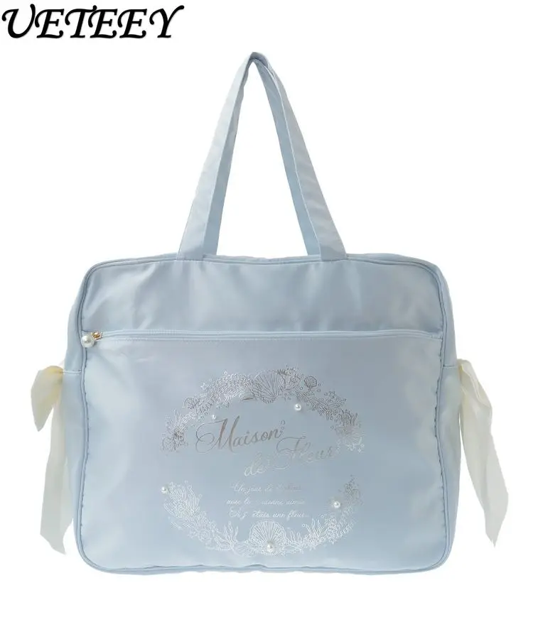 Japanese Style Tote Bag Women Summer New Ocean Cute Shell Pearl Travel Bags Satin Lightweight Cloth Bags Handheld Shoulder Bag