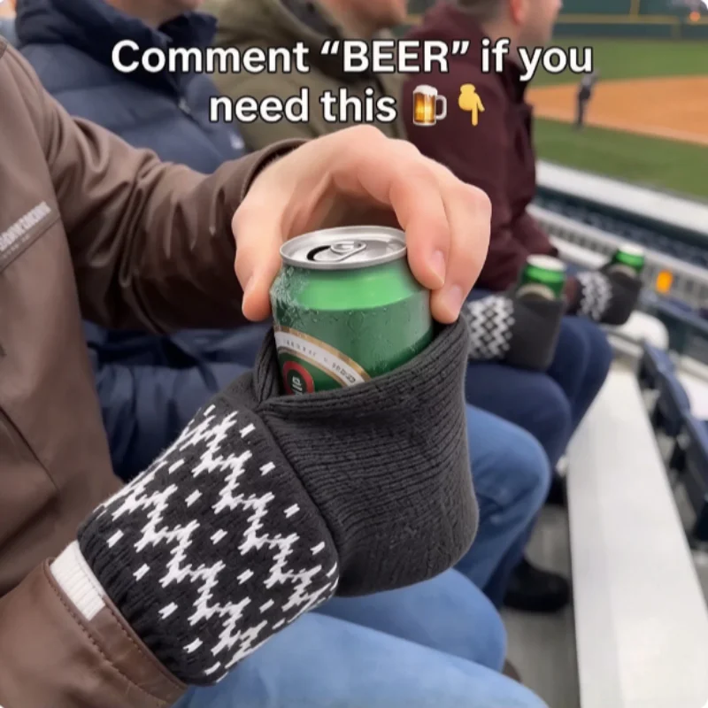 Beer Mitt Knitted Glove Bottle Can Holder Snowflake Pattern Striped Cuff Warm Winter Party Cozy Soft Insulated Outdoor Gift Sets