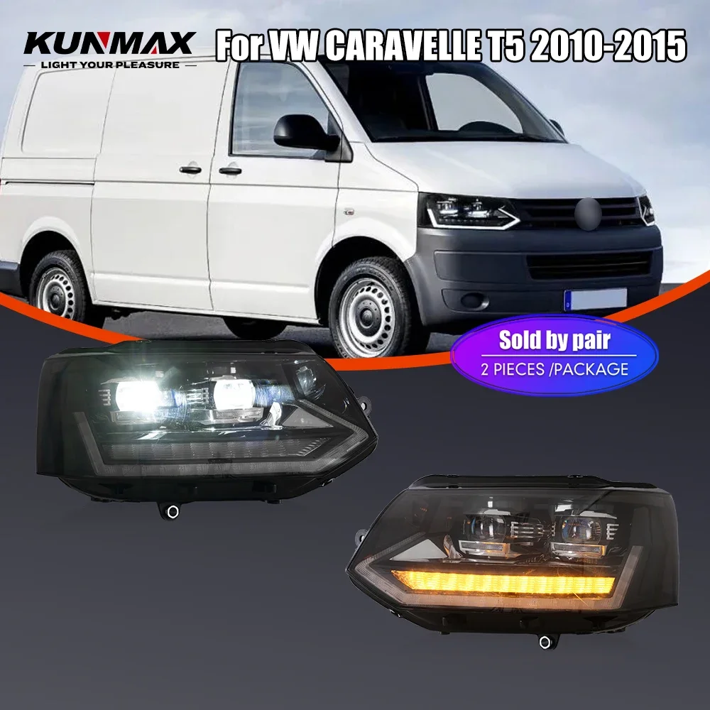 

Пара светодиодных автомобильных фар в сборе для VW CARAVELLE T5 2010-2015, передняя фара DRL, указатель поворота, фары Plug and Play