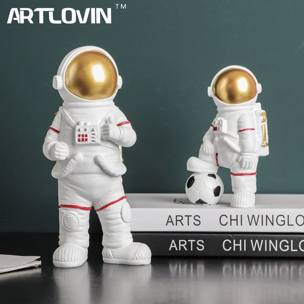 Creative Football Astronaut Figurines Great Gesture Spaceman Figures,Golden Home Decorations Living Room Decor,Wonderful Gifts