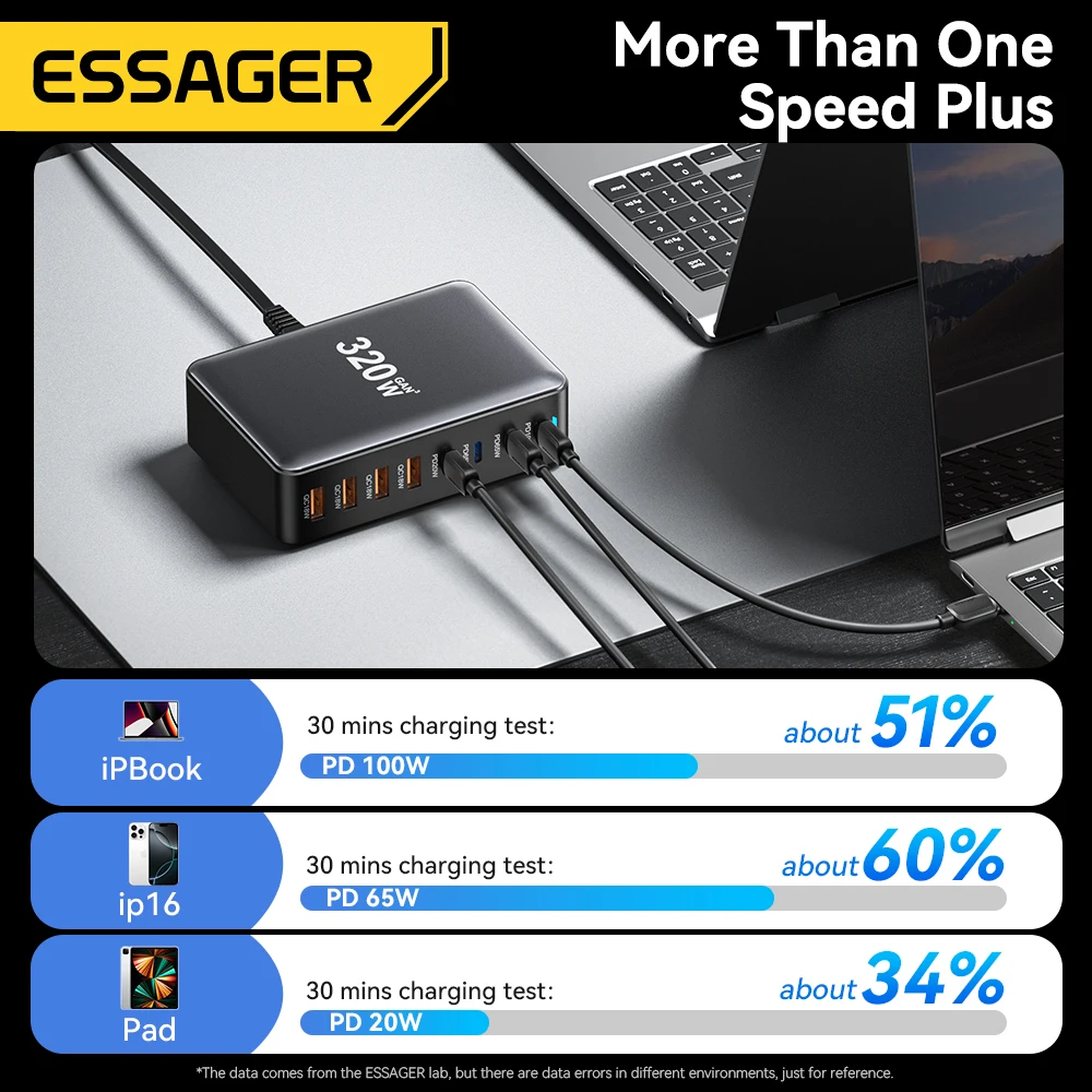Essager 320W GaN Hızlı Masaüstü 8 portlu USB Tip C PD Şarj Cihazı Hızlı Şarj iPhone 16 15 14 13 Huawei Samsung Xiaomi Dizüstü iPad