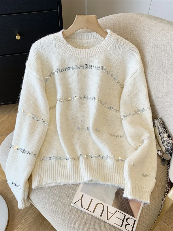   Thiened ey الترتر سترة ناعمة المرأة الخريف الشتاء كسول Sle محبوك irt النسخة الكورية تخفيف أنبوب مستقيم